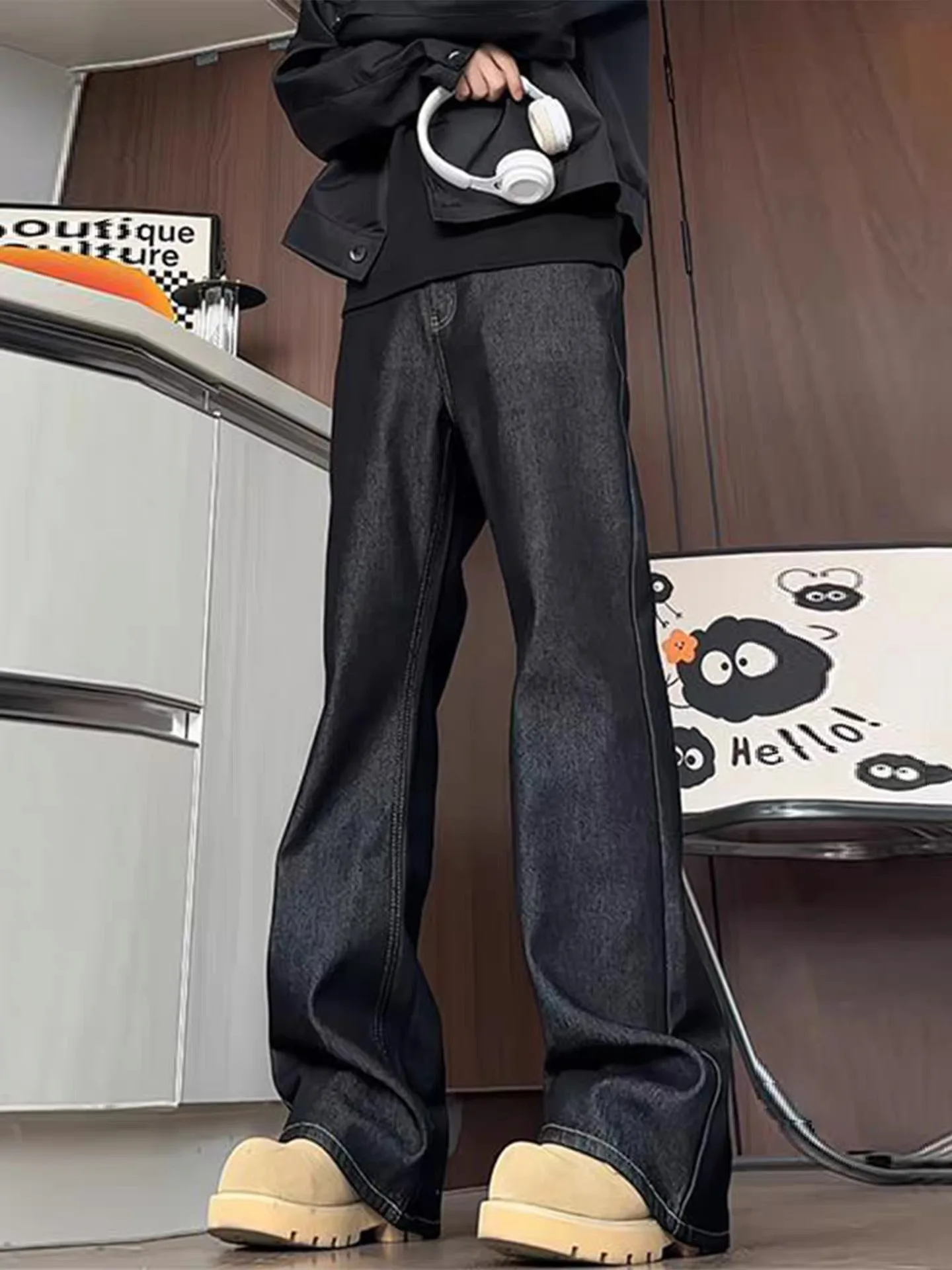 

Original Denim Jeans Men's Fleece Lined Bootcut Straight American Style High End Feel Cleanfit Jeans Winter Wear Casual