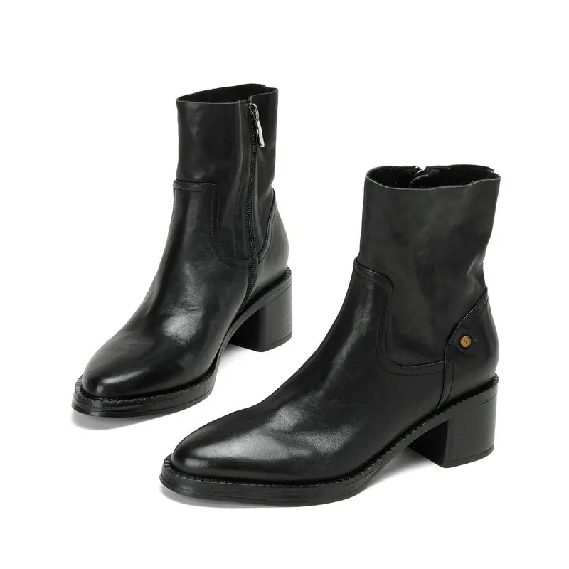 

2025 Autumn/Winter Women Boots Genuine Leather Ankle Thick-Heeled Modern Boots Pointed-Toe Shoes