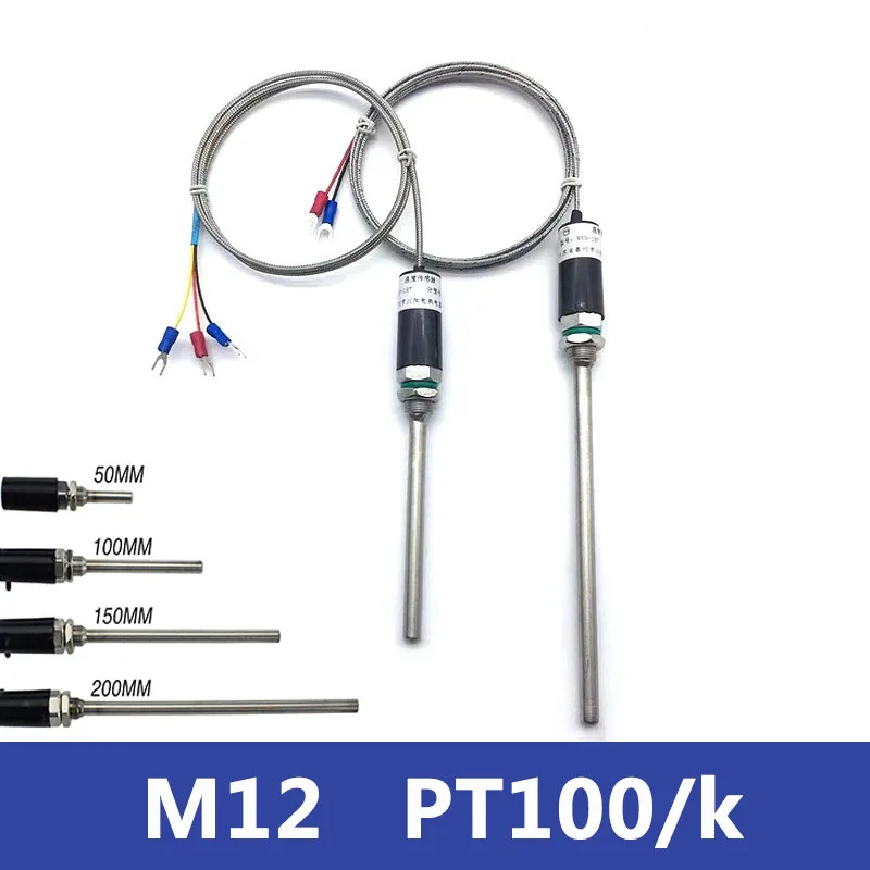 K Type Thermocouple Temperature Rod PT100 Sensor Platinum Thermal Resistance Waterproof M12 Oven Temperature Control