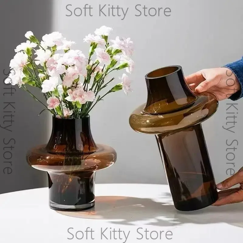 Amber Flower Vase Art Glass Vase Table Ornament Living Room Wet Dry Flowers Arrangement Device Home Decoration