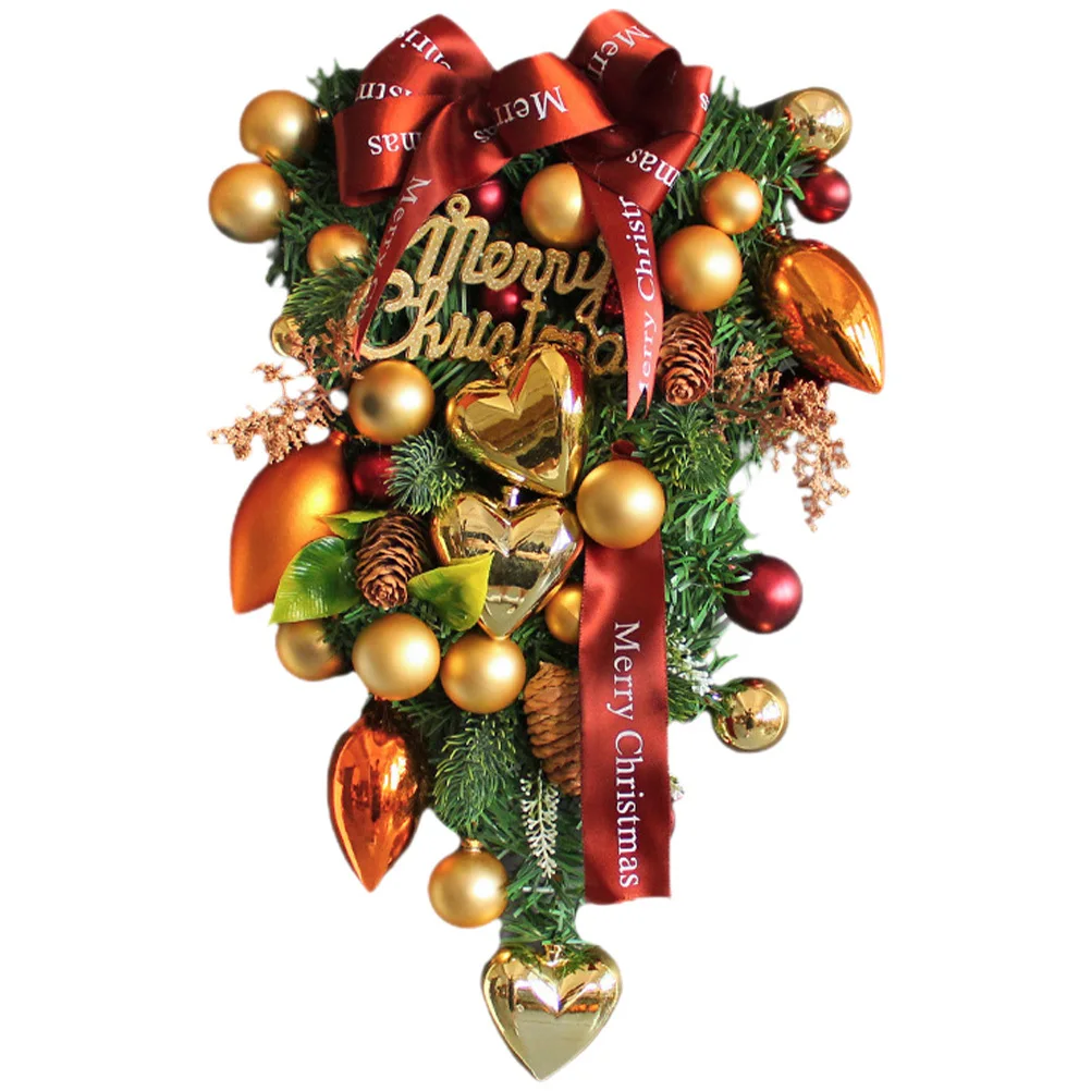 

Christmas Door Wreath Heart Shaped Design Elegant Bow Balls Faux Greenery Hanging Decor for Wall Bedroom Window Holiday Season