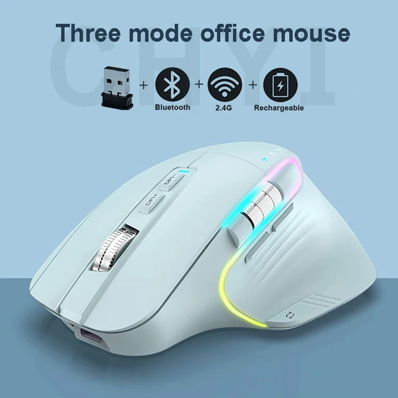 Bluetooth+2.4G Tri-Mode Multi-Device Wireless Mouse Macro Programming Ergonomic Gaming Rechargeable Mice For PC Laptop Macbook