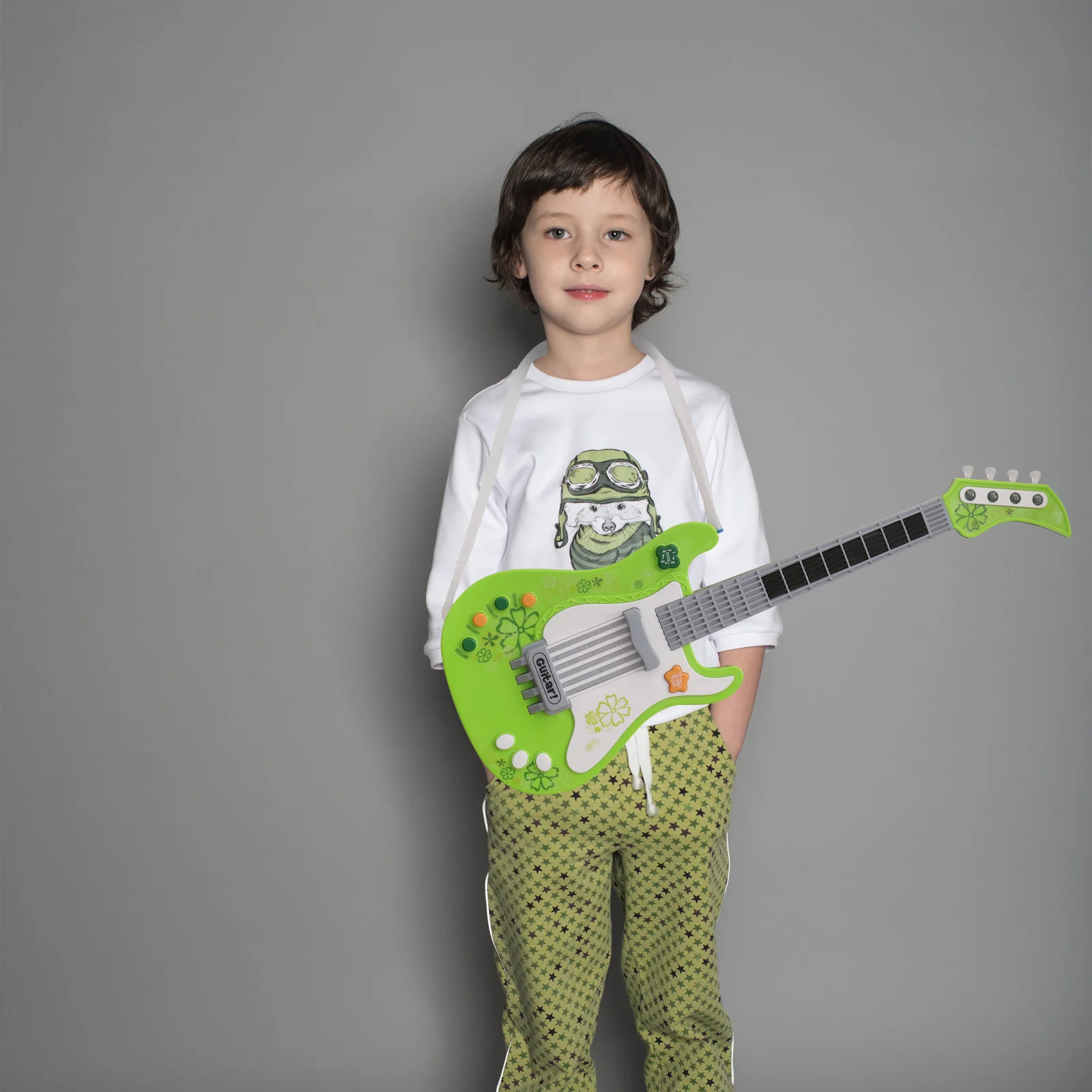 Reproductor de graves de simulación para niños, instrumento musical de guitarra, juguetes educativos para edades tempranas, guitarra electrónica con luces para niños Gi