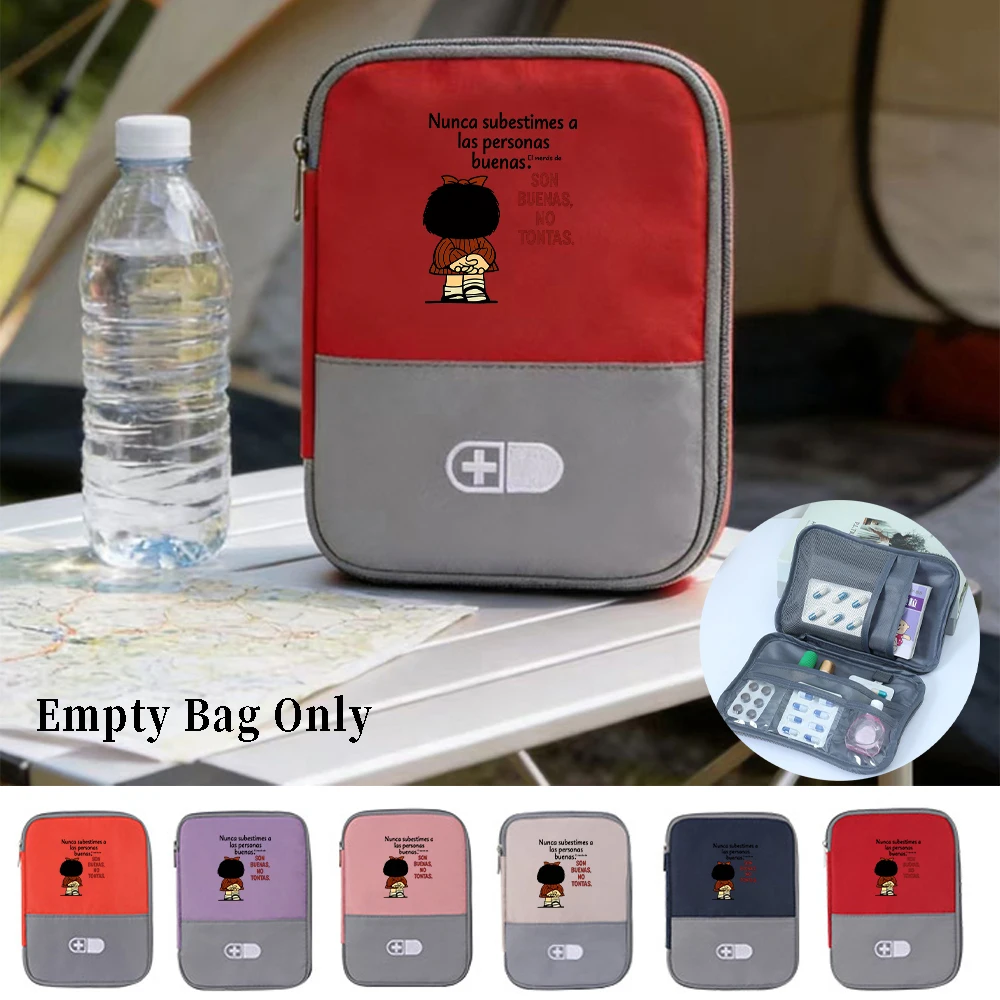 Portable Mafalda Cartoon Print First Aid Bag, Multi-compartmentMedicine Storage Pouch, Zipper Empty Bag Only, Lightweight Emerg