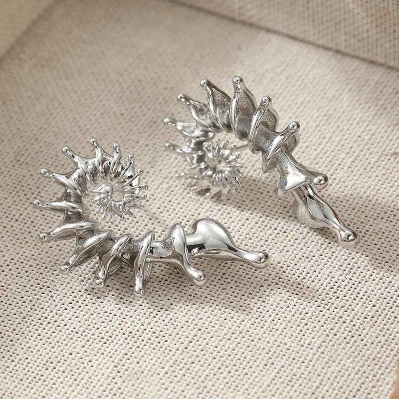 Abstract Spiral Shaped Studs Earrings For Women Unique Style Silver Plated Earring Vintage Personality Gothic Punk Style Jewelry