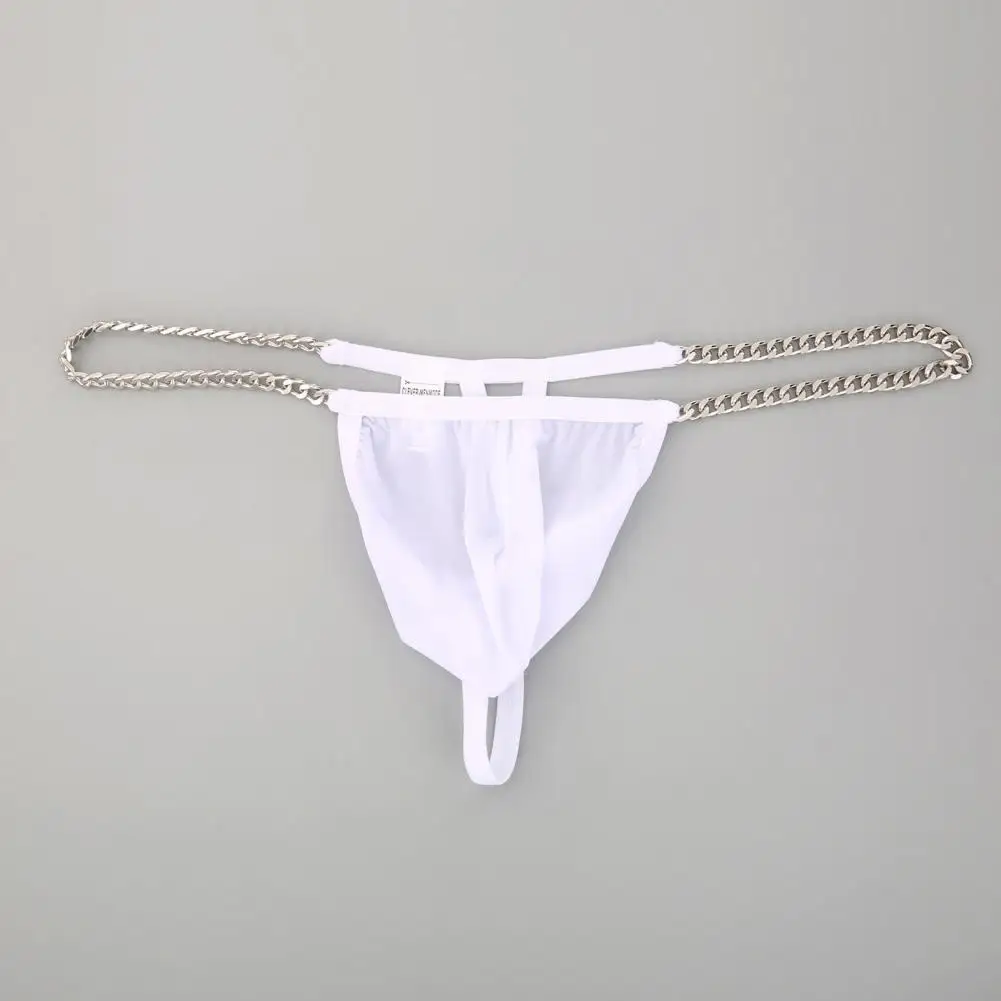 Comfortable Slim Fit Men Thong Men Thong Underwear Men's Ice Silk Thong Underwear with Metal Chains Hollow Out for High image 5