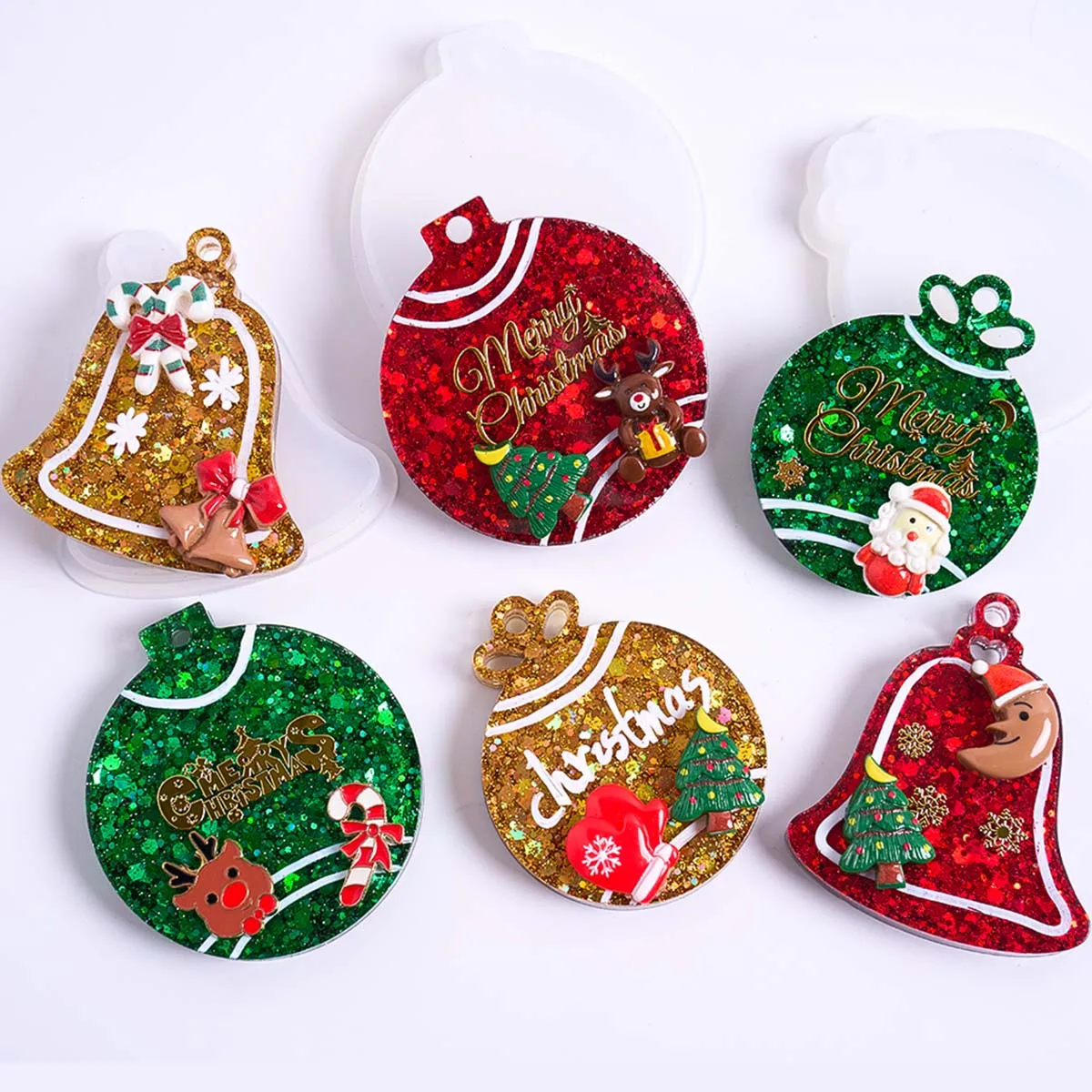Xmas Tag Pendant Silicone Mold DIY Handmade Round Bell Keychain UV Epoxy Resin Plaster Craft Casting Molds Christmas Tree Decor view 3