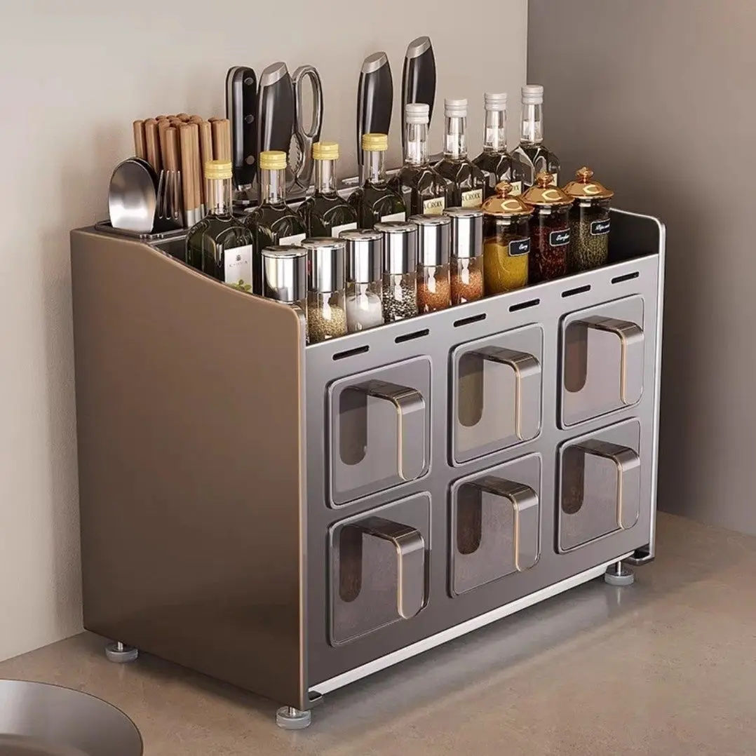 Kitchen seasoning box rack, chopstick cartridge, knife holder, seasoning products storage rack, three-in-one combination set,