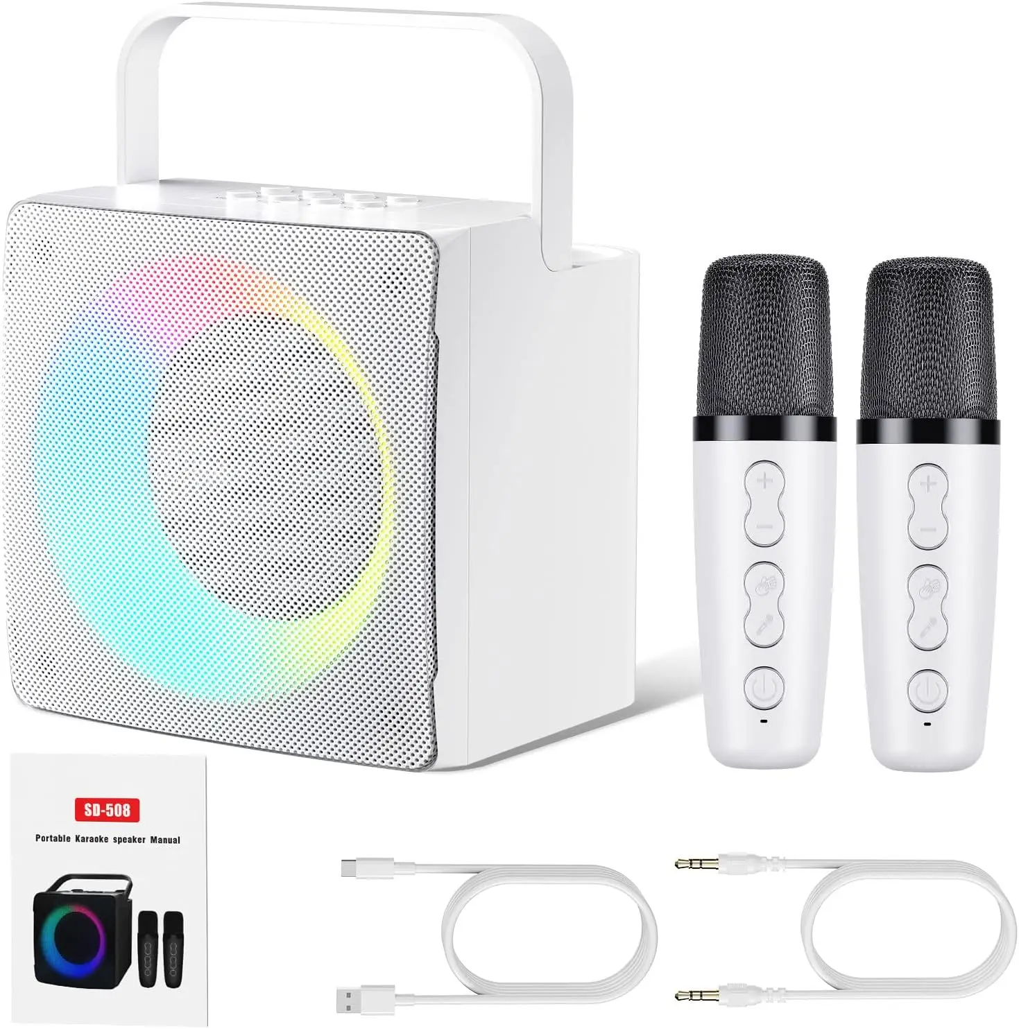 Bluetooth Kids Karaoke with LED Light Upgraded Version, Karaoke System with 2 Wireless Microphones, Karaoke Speaker PA