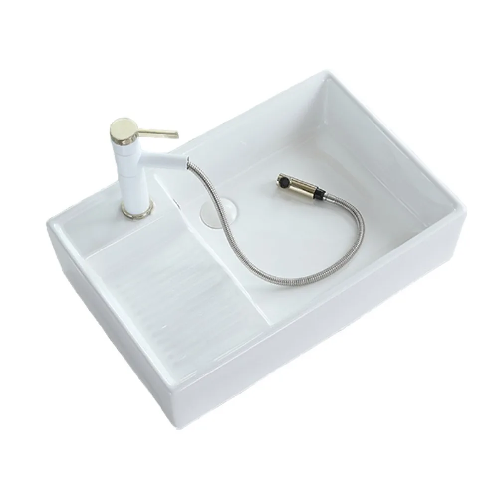Factory Direct 2026 Factory Direct Sales Ceramic Washing Machine Table Basin Laundry Basin Side Drainer