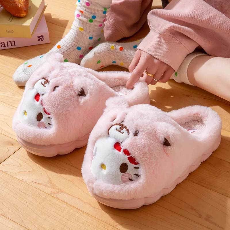 Pantofole in cotone Sanrios Ragazza Inverno Nuova casa Simpatico cartone animato Cinnamoroll Kawaii Cartoon Velluto Addensare Mantieni calde Pantofole pelose