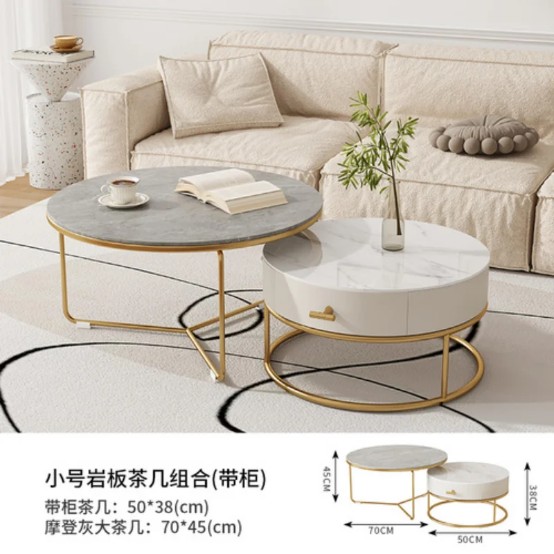 Silver Luxury Coffee Tables Round Drawer Storage Minimalist Coffee Tables Modern Nordic Mesas Stoliki Kawowe Home Furniture