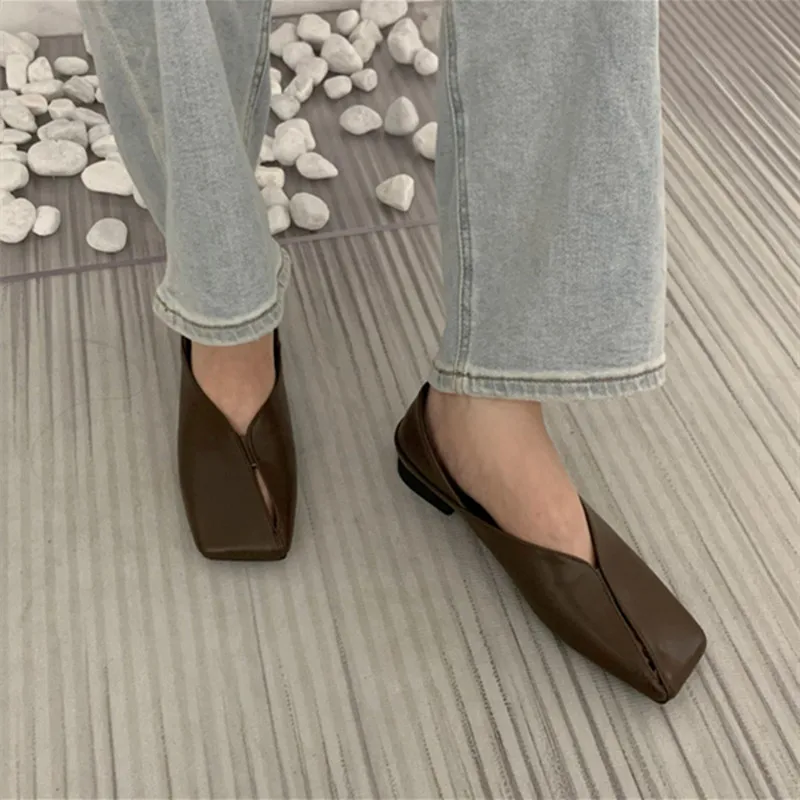 Bailamos Square Toe Flats Shoes Women Korean Style Solid Shoes Leisure Comfortable Slip on Loafers Soft Ballet Shoes Zapatos Muj