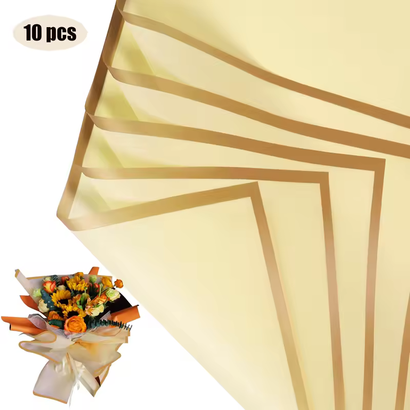 10 Sheets Flower Wrapping Paper with Golden Edges, Waterproof Bouquet Packaging - Ideal for DIY Weddings & Birthdays - Image 9