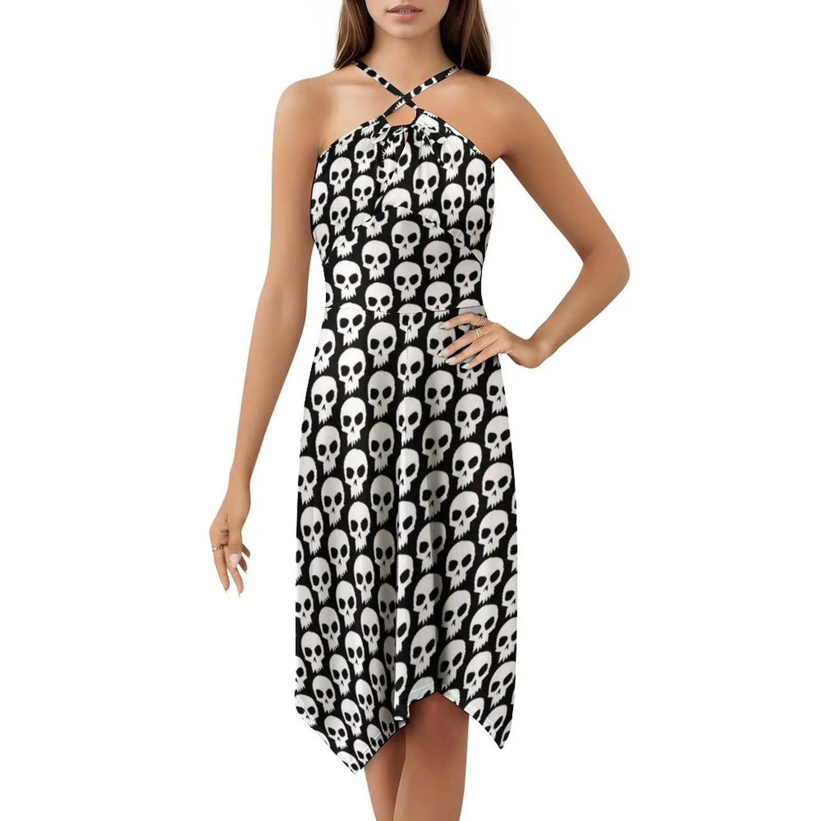 Skull ~ Sid Abito da festa elegante da donna Abito a trapezio con opzioni corte/lunghe/senza maniche Teschio spettrale Emo Goth Scheletro gotico