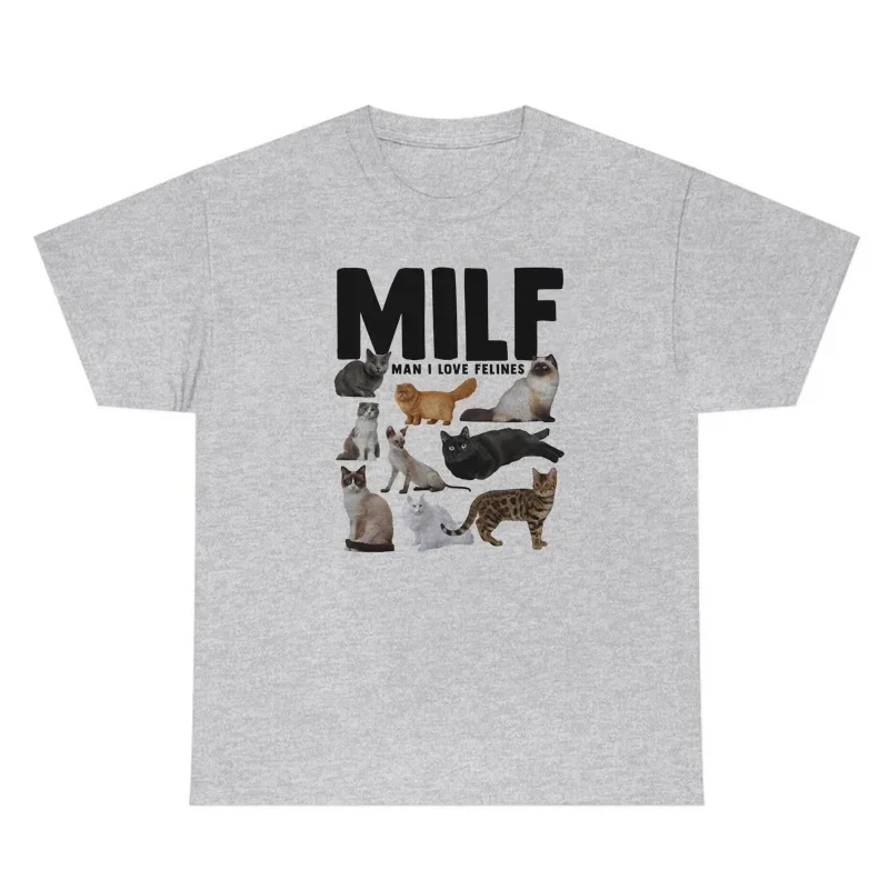 MILF Man I Love Felines Women Funny Meme T-Shirt Casual Short Sleeve Cat Lover T Shirt Cat Mom Shirt Cute Graphic Tees Tops