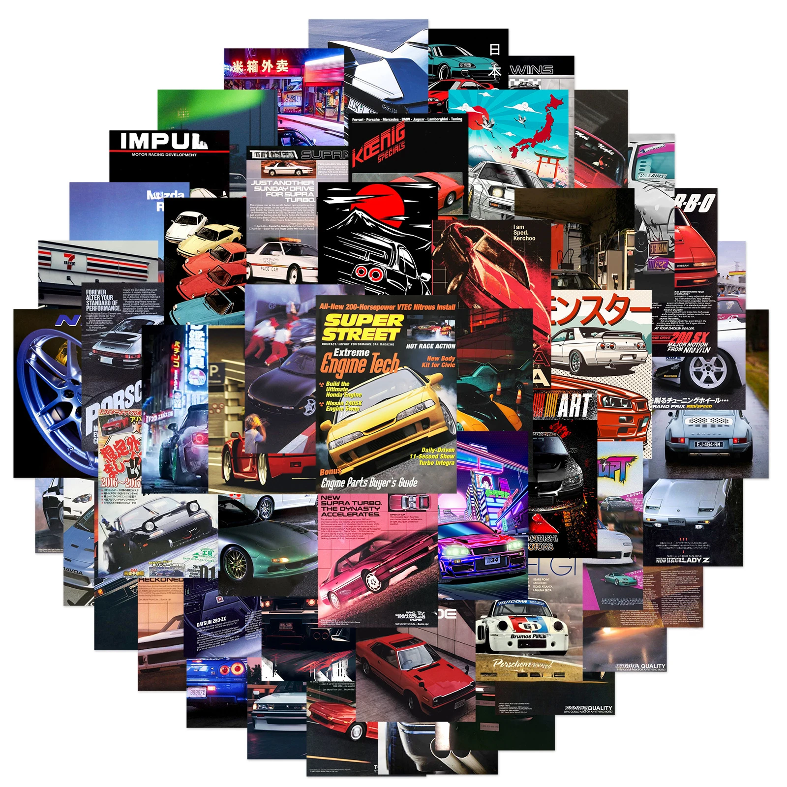 50PCS Cool JDM Retrofit Racing Car Stickers Graffiti Decals Luggage Phone Laptop Bike Motorcycle Helmet Waterproof Sticker