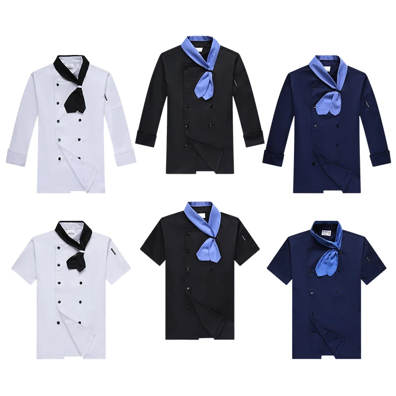 남자 요리사의 작업복 호텔 요리사 코트 주방 작업복 레스토랑 웨이터 셔츠 스카프와 케이터링 베이커리 요리사 유니폼