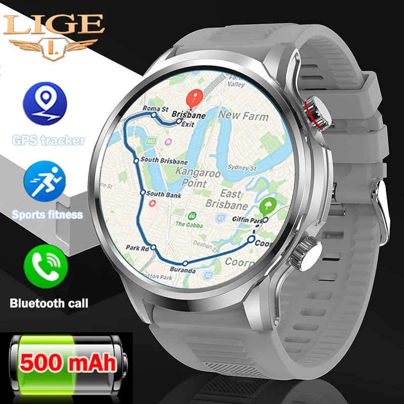 

LIGE New Outdoor military GPS Smart Watch Men 1.95” HD Screen 500mAh IP68 Waterproof Bluetooth Call Smartwatch For Android ios