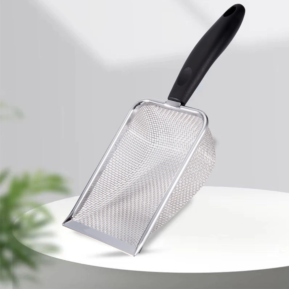 Cat Litter Shovel Small Hole Sand Hanging Hole Pet Litter Tray Sand Scooper Stainless Steel Metal Scooper Kitten Cleaning Tool