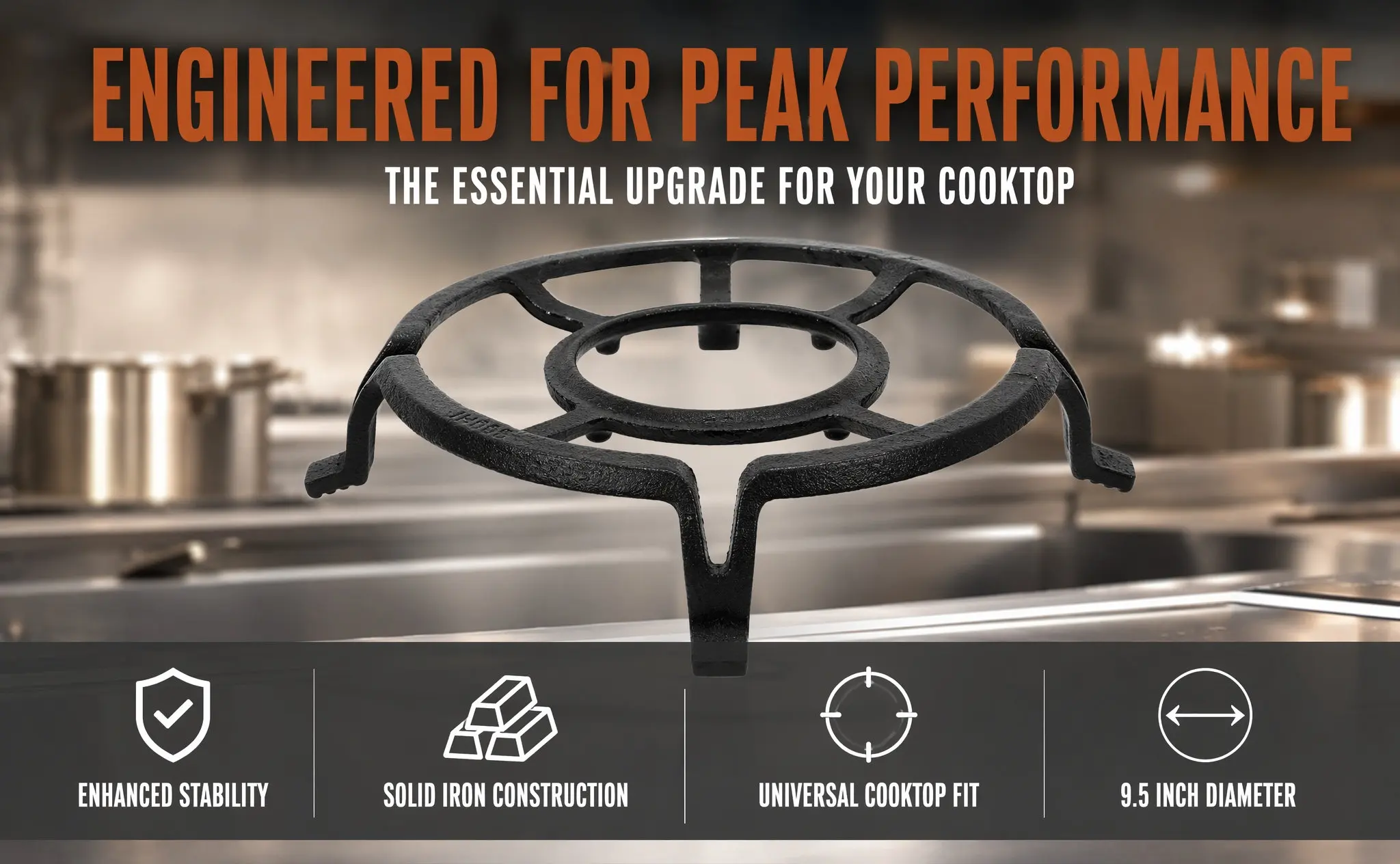Robust Cast Iron Wok Stand Non Slip Four Prong Design Gas Stove Pan Holder Universal Cooktop Rack Wok Ring for Gas Burner Stove