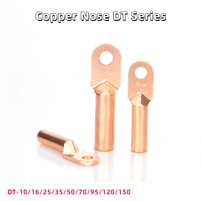 1PCS DT-10/16/25/35/50/70/95/120/150 Copper Nose Wire Terminal Crimp Splice Block Blot Hole Nose Tube Lug Cable Connector