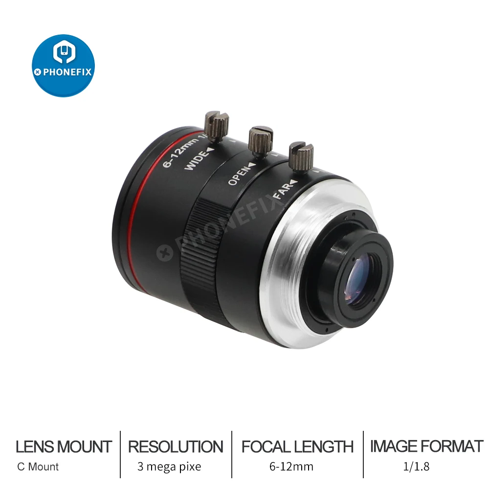 

6mm-12mm 1/1.8" 3MP F1.6 Manual Iris Varifocal Industial CCTV Lens For Video Surveillance Live Streaming Teaching Camera Lens