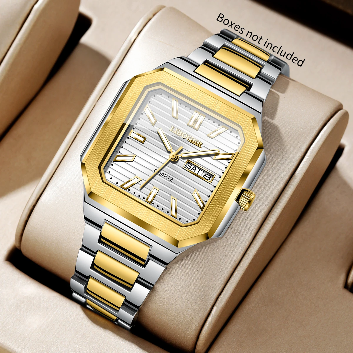 Luxury Men Business Watches Stainless Steel Strap Square Calendar Quartz Wristwatch Clock Gift Relogio Masculino（Without Box）