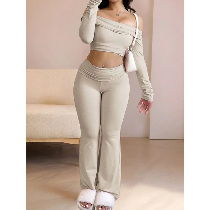 

Off-Shoulder Long Sleeve Set Women's Fashion Summer Outfit Cross-Border E-commerce Q 65968 Sleeveless Top And Skirt Set