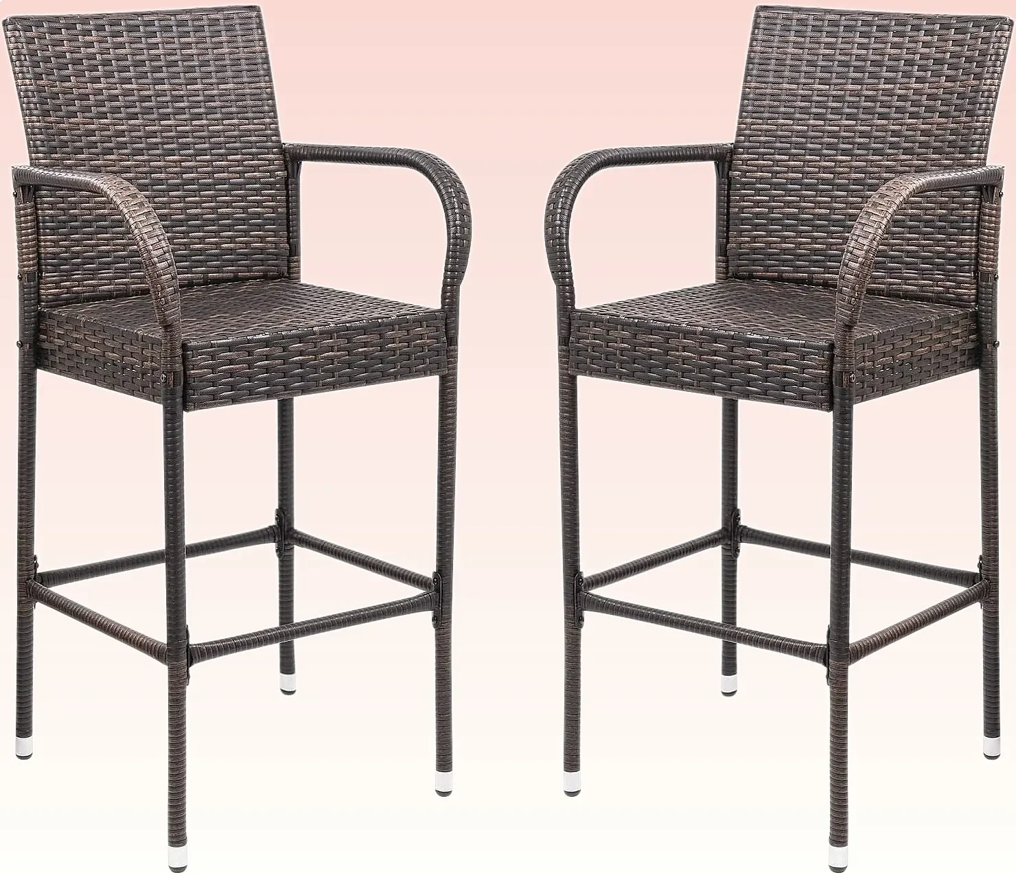 

Homall Wicker Bar Stools Set of 2 Indoor Outdoor Patio Barstools with Footrest Armrest for Garden Pool Brown