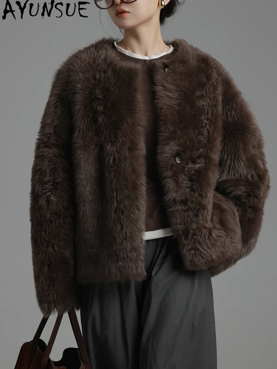 AYUNSUE سترة جلدية حقيقية حقيقية جواكت شتوية 2025 معطف فرو من جلد الغنم الطبيعي النساء الملابس الفاخرة الإناث شوبانا Жenskয়া