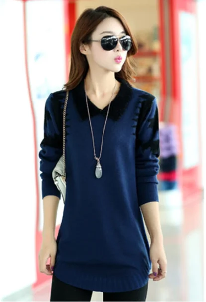 

Female Pullovers Autumn Fashion Print Long Sleeve O Neck Print Floral Knitted Pullover Sweater For Women