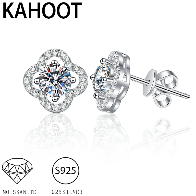 

s925 silver moissanite earrings lucky four-leaf clover style suitable for dresses, banquets, weddings, daily wear, gifts