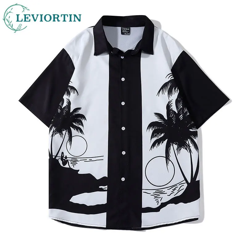 

Harajuku Men Summer Short Sleeve Holiday Beach Shirts Lapel Streetwear Coconut Positioning Youth Cross Border Short Sleeve Shirt