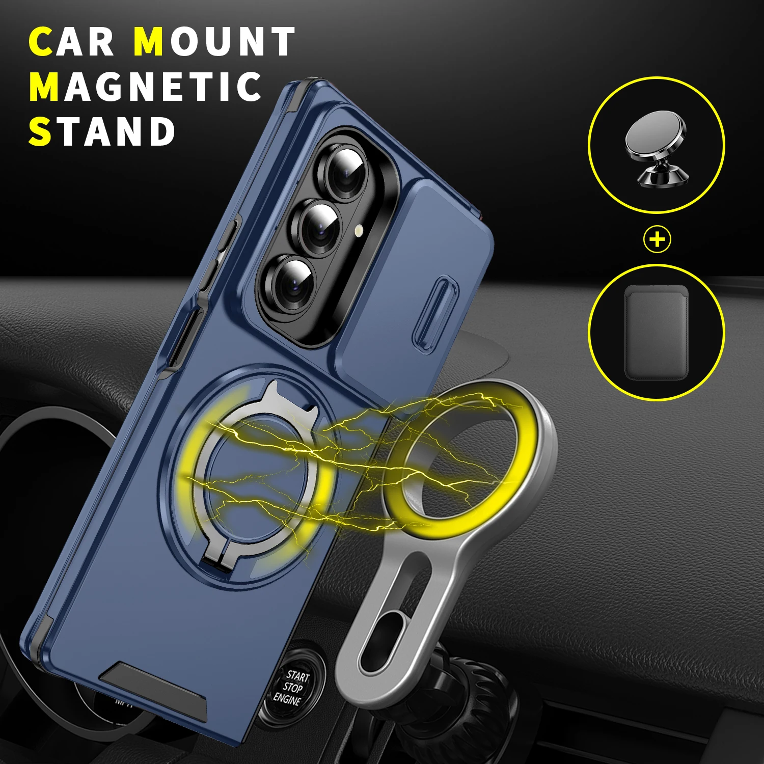 Capa de lente deslizante com anel de dedo, capa funda para samsung galaxy z fold7 5g fold6 fold 7 zfold7 fold 6