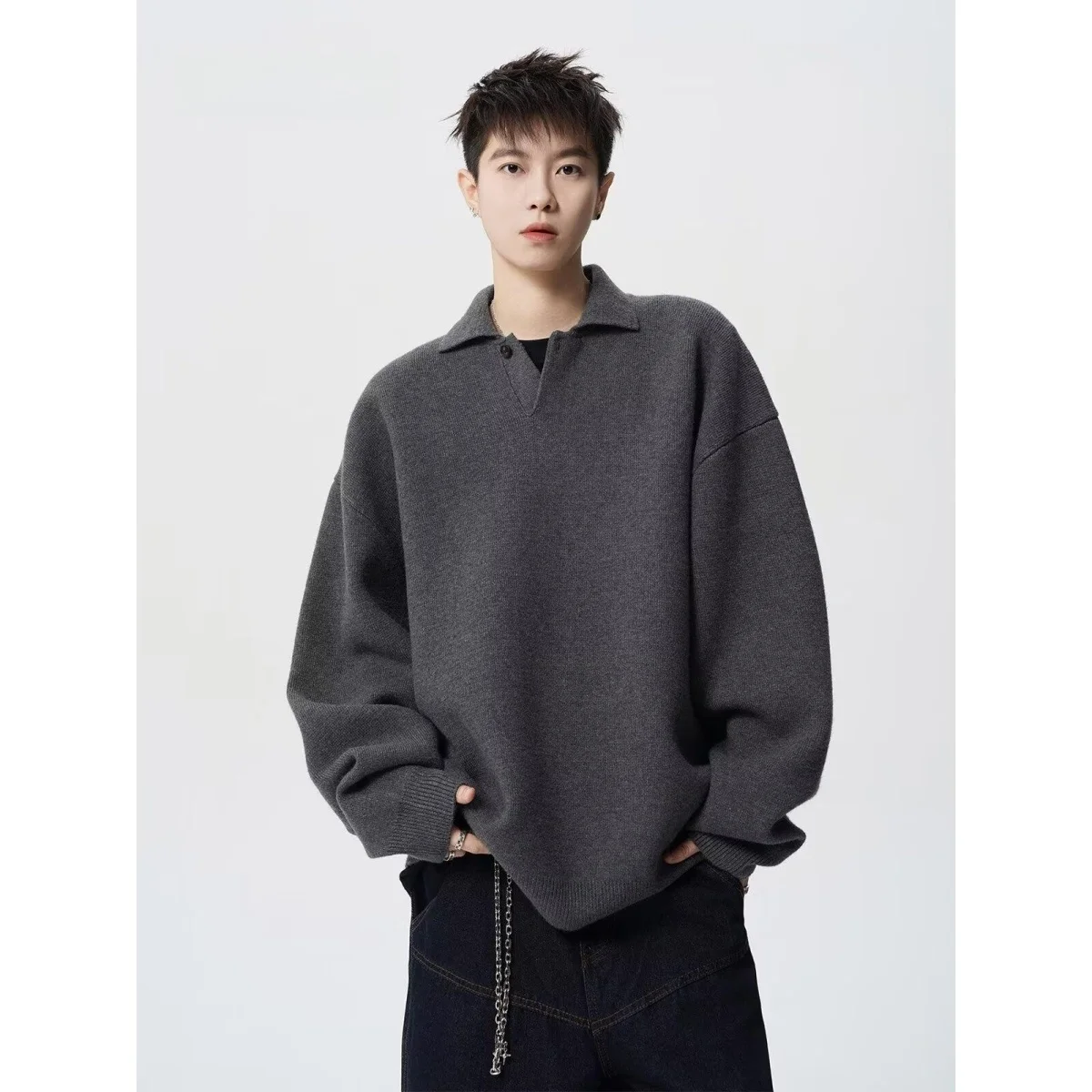 

American Sle V-Ne Knitted Sweater Cardigan Men's Color Casual Loose Fit Winter Outerwear Polyester Fiber