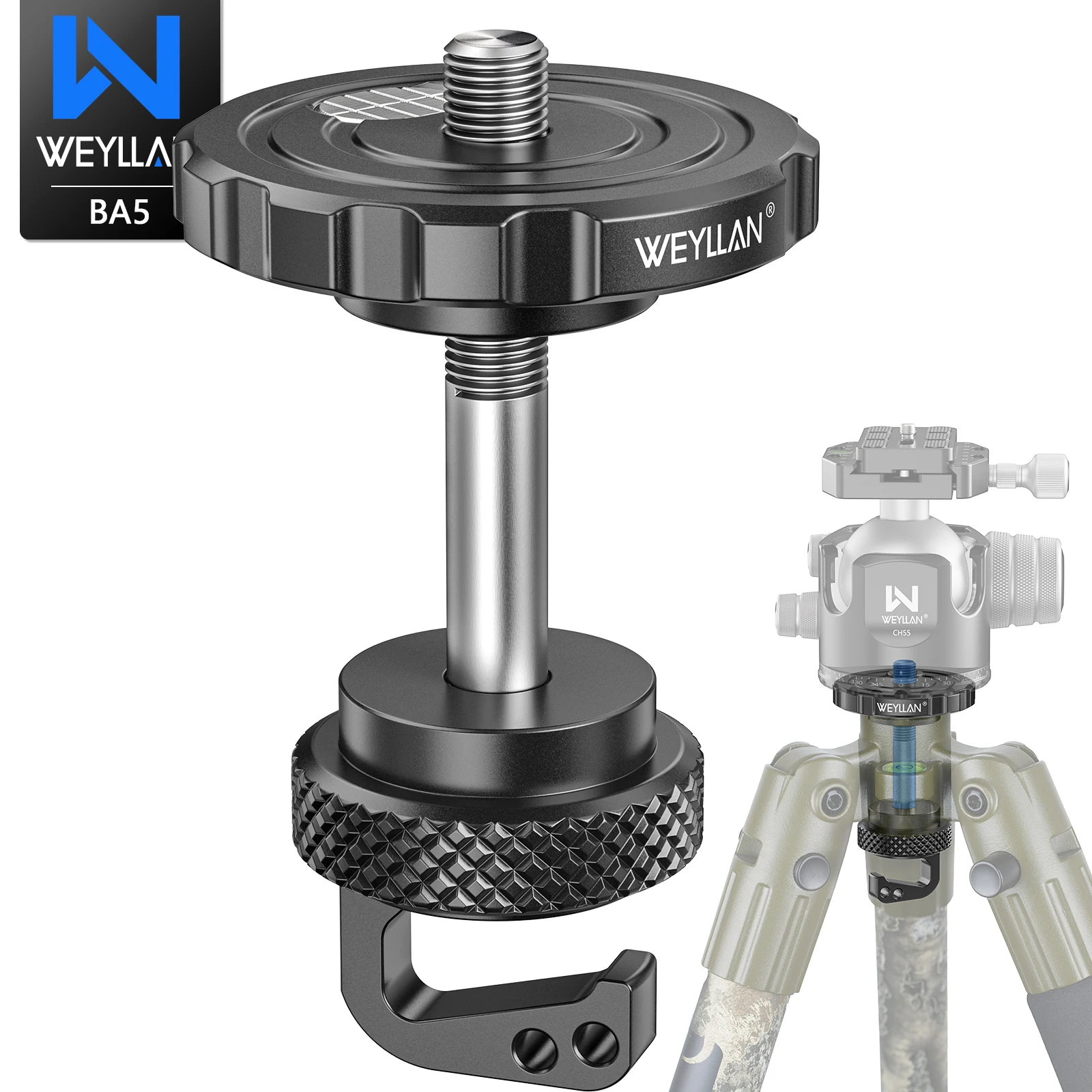 

WEYLLAN BA5/BQ80 Tripod Adapter Arca Plate COMBO for BOG DeathGrip - 3/8" Converter w Gravity Hook Anti-Slip Quick Release Plate