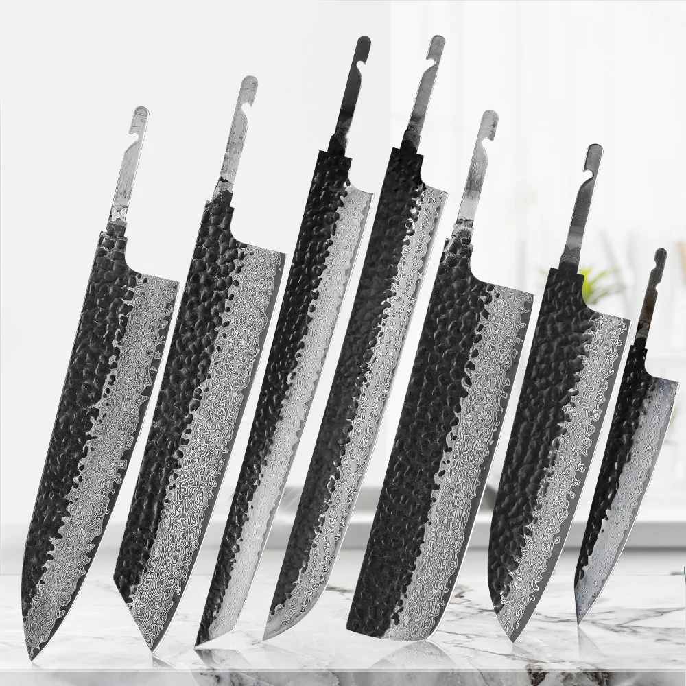 TURWHO 1-7 Pieces Japanese Chef Knives Blank Blade DIY Damascus Steel VG10 Kitchen Knife Set DIY Knife Making Tools No Handle