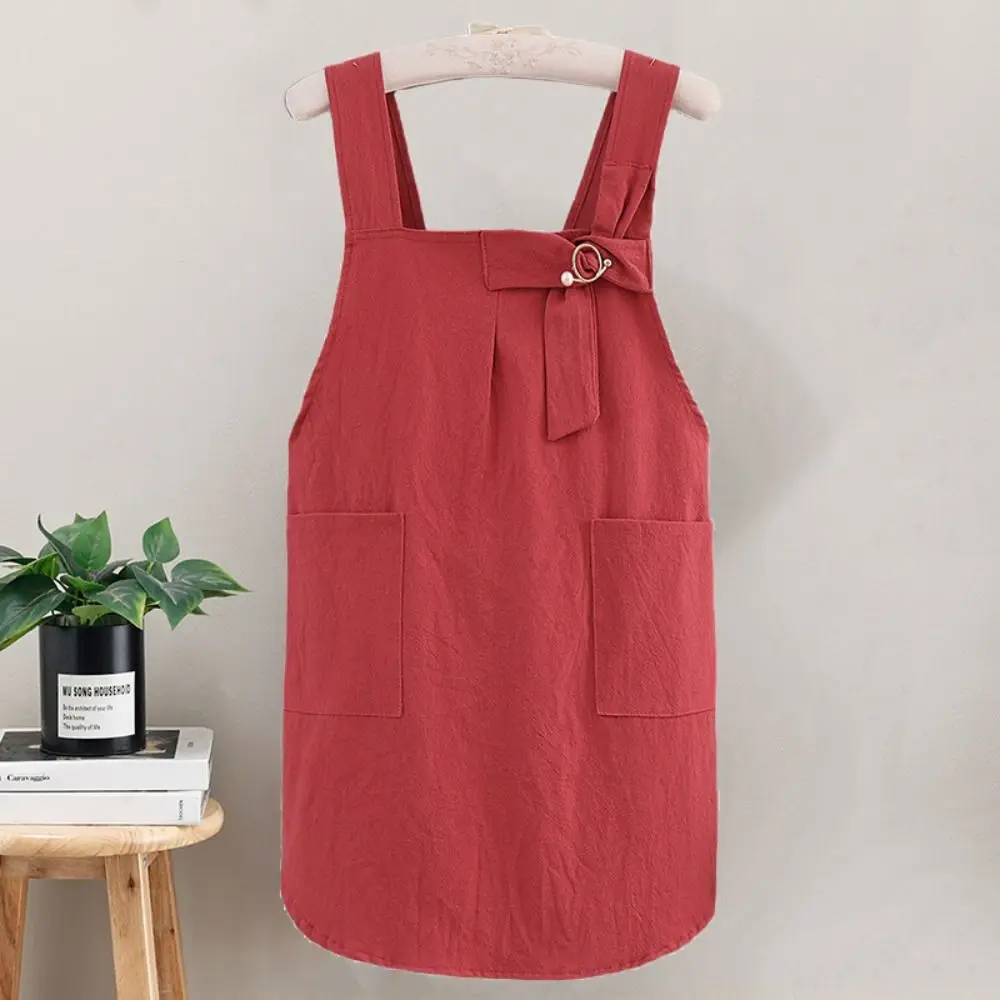 

Stylish Cotton Kitchen Apron Loose Cross Straps Home Cooking Apron with Pocket Adjustable Korean Work Clothes Kitchen Use
