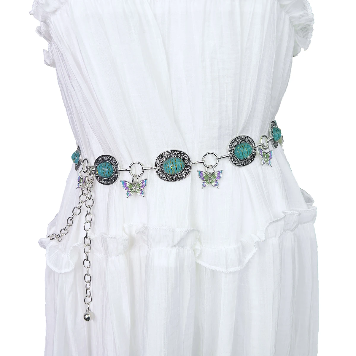1 Piece Lafy Grass Series Colorful Butterfly Y2K Tassel Waist Cinch Streetwear Flirty Fashion Multi-Purpose Decorative Metal Bel