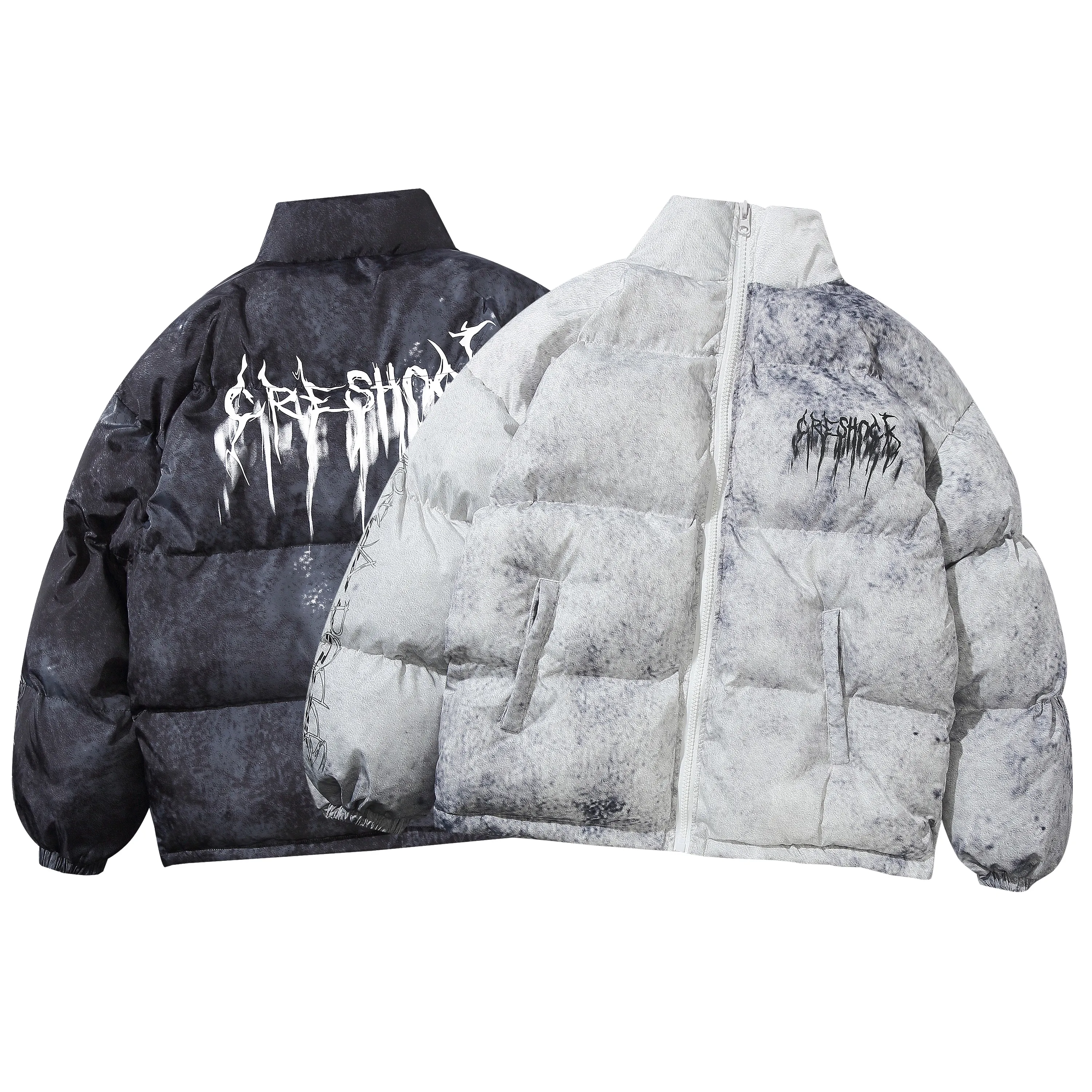 Parka acolchada de algodón con estampado de letras para hombre, chaqueta gruesa y cálida de gran tamaño, estilo Hip Hop, Vintage, Invierno