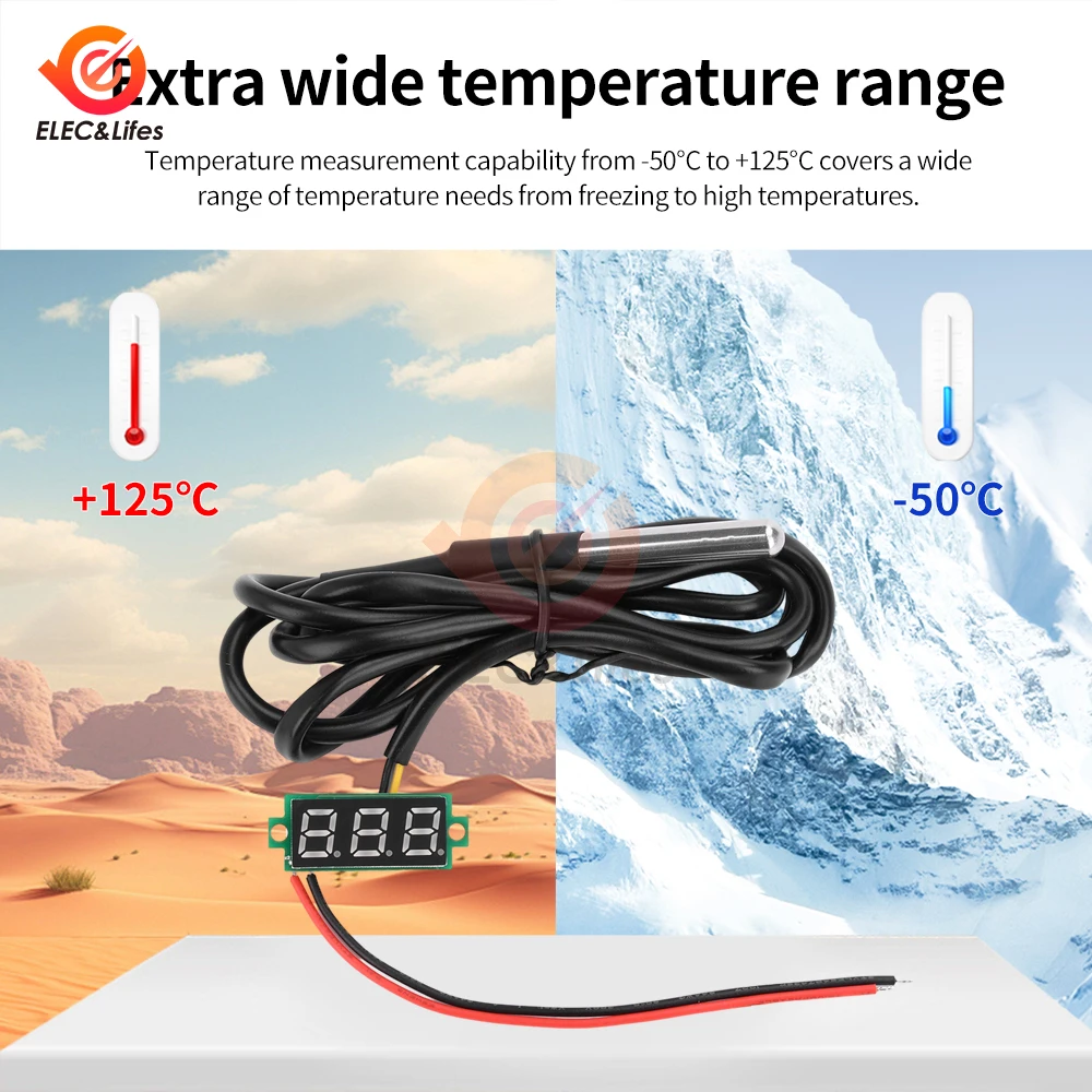 0.28 بوصة درجة الحرارة LED ميزان الحرارة الرقمي NTC مسبار مقاوم للماء-50 ~ 125 ℃   ميزان حرارة رقمي عالي الدقة تيار مستمر 4 ~ 28 فولت