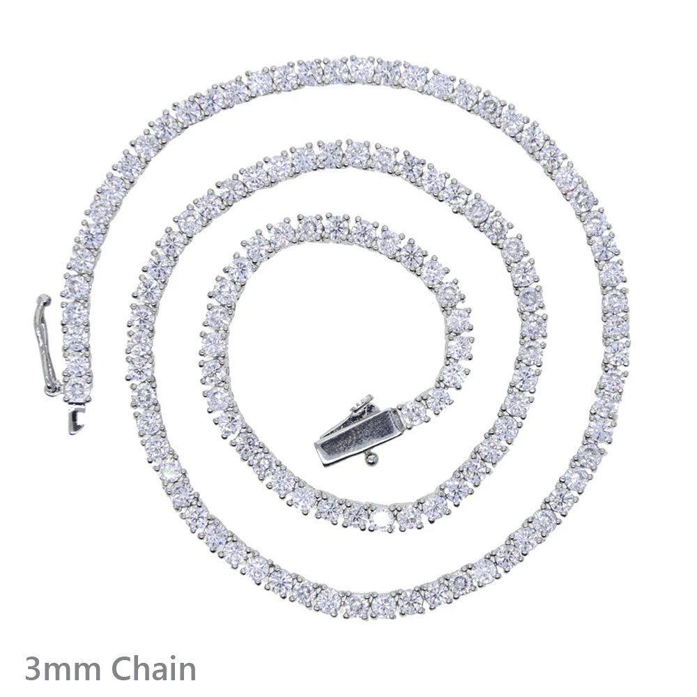 New Thin 3mm CZ 1 Row Shiny Tennis Chain Necklace Hip Hop Iced Out Bling Cubic Zircon Choker Jewelry Gold Color For Women Men