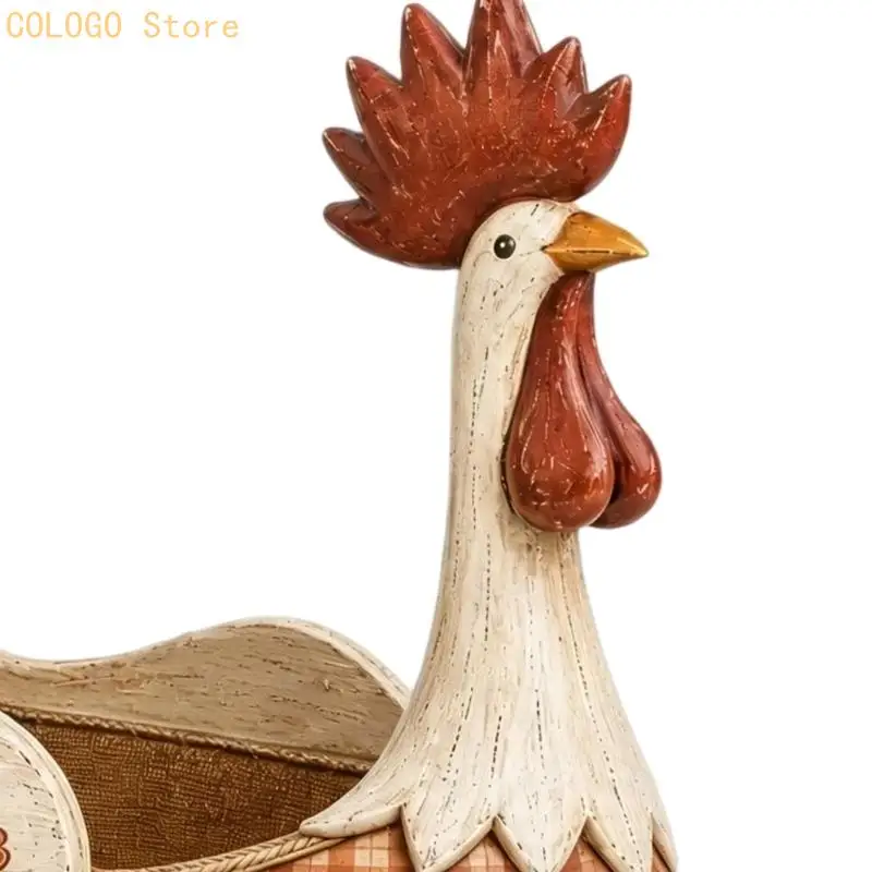 Accessible Tableware Holder with Mixed Construction, Checkered Rooster Form, and Flower Motifs for Kitchen and Dining Setting