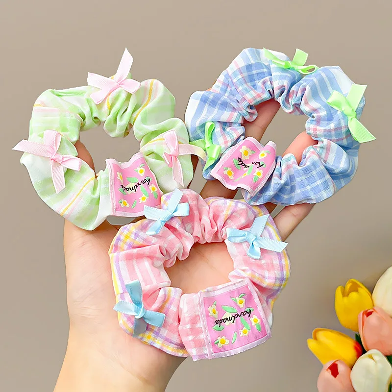 New Cute Bow Flower Plaid Scrunchie For Women Girls Sweet Hair Tie Cloth Elastic Hair Band Headband Fashion Hair Accessories