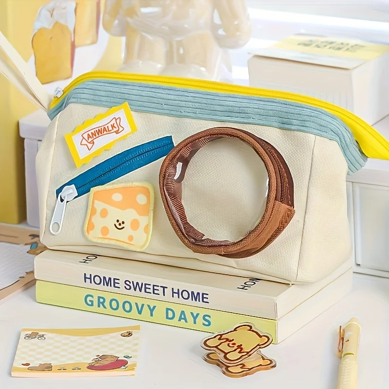 Cute and High Beauty Food Theme Pen Cases with Observation Windows - Large Capacity Portable Student Stationery Storage Box