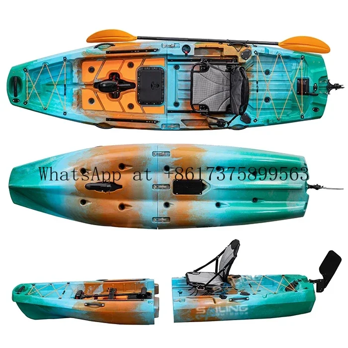 Folding Plastic Boats Fishing 2 Sectional Modular Kayak With Propeller Pedal Drive And Chair 9.5Ft 1 Person