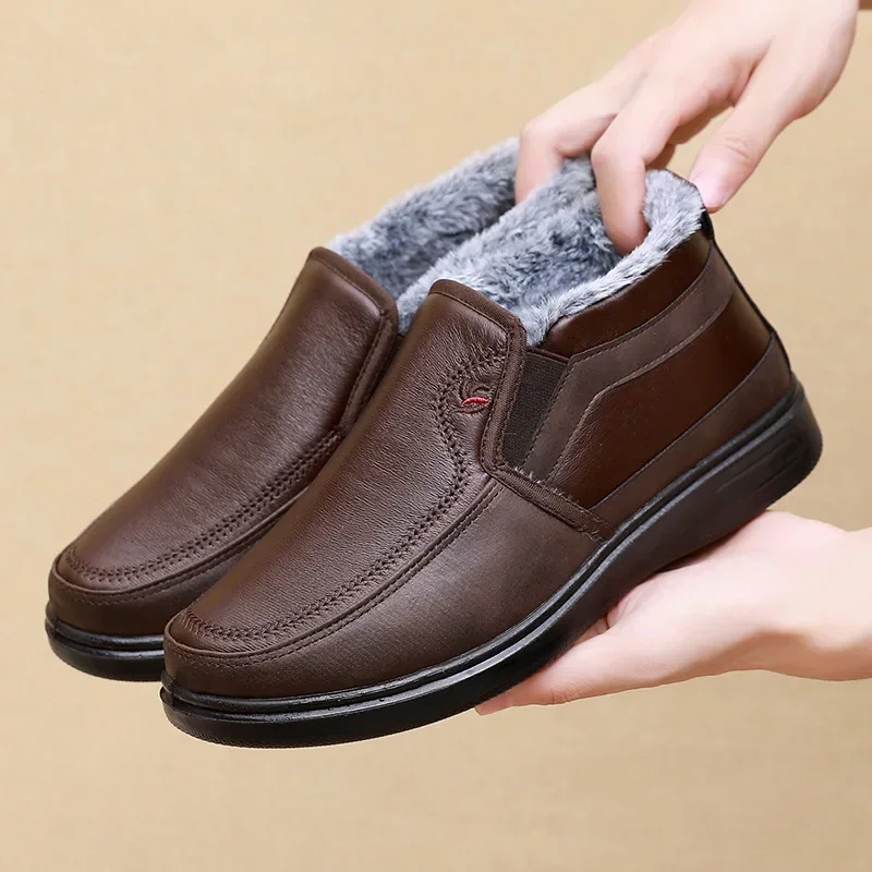 

Shoes for Men Winter Fashion Non-slip Cotton Shoes Men's Thickened Leather Waterproof Casual Snow Boots Zapatillas Hombre