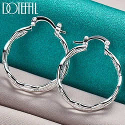 DOTEFFIL 925 Sterling Silver Rpple Hoop Earring For Charm Women Jewelry Fashion Wedding Engagement Party Gift