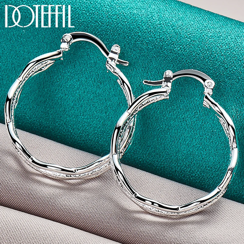 DOTEFFIL 925 Sterling Silver Rpple Hoop Earring For Charm Biżuteria damska Moda Ślub Zaręczyny Prezent na imprezę